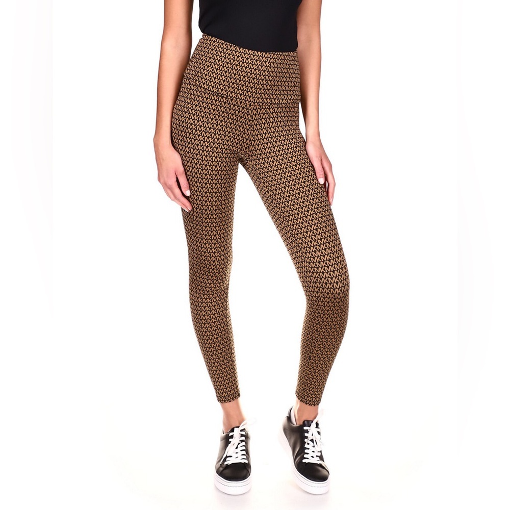 MICHAEL Michael Kors Knit High Waist MK Logo Print Pull-On Leggings New